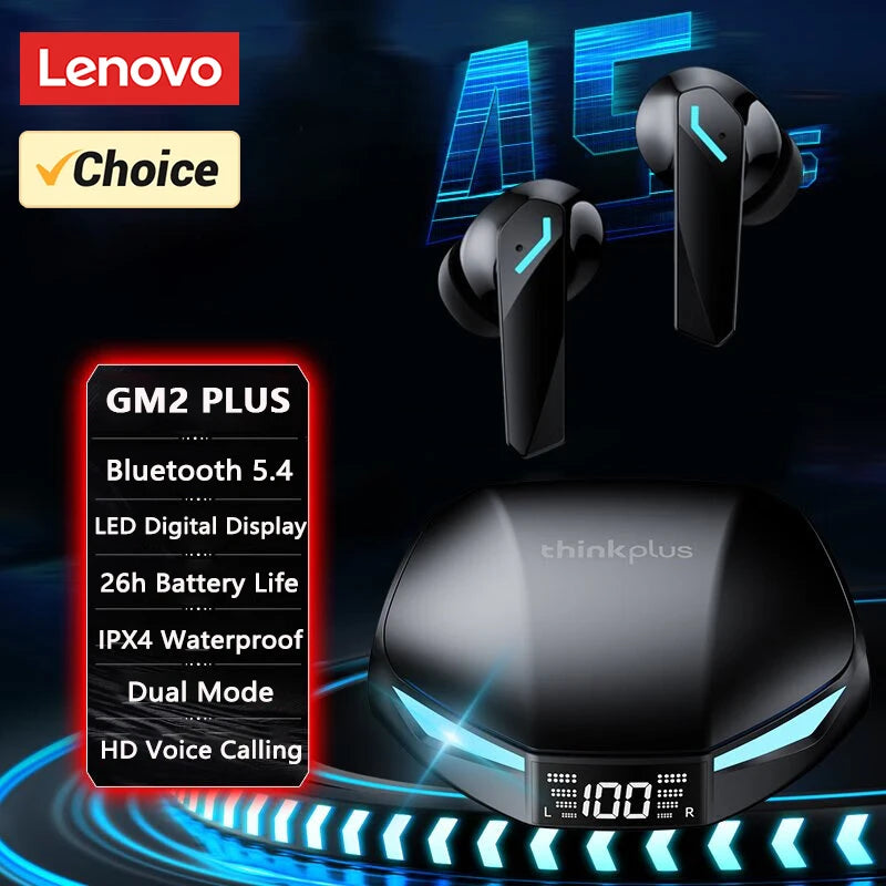 Choice Lenovo GM2 Pro Gaming Headset LED Digital Display Wireless Sport Earbuds HD Call Low Latency Headphones Waterproof