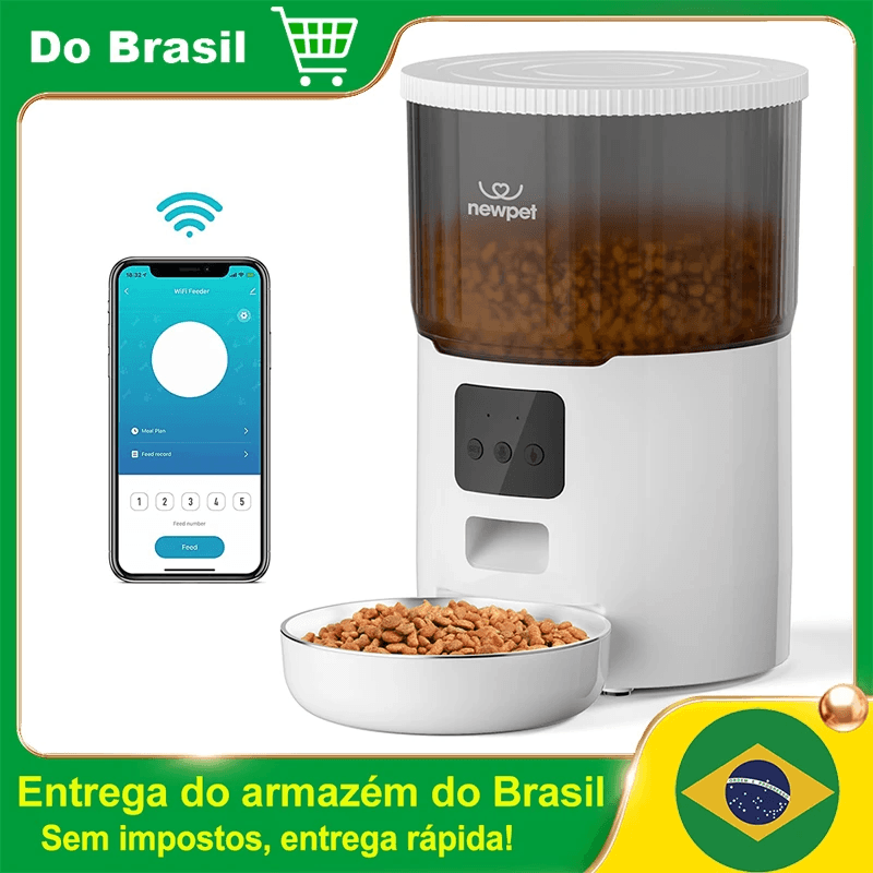 Newpet Alimentador temporizado para gatos 4L Alimentador para gatos com APP inteligente Refeição em aço inoxidável Alimentador remoto de ração para animais de estimação Dispensador automático adequado para cães e gatos