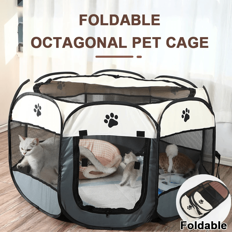 Tenda octogonal dobrável para animais de estimação Pano Oxford portátil Ninho de gato e cachorro Operação fácil ao ar livre Gaiolas grandes para cães