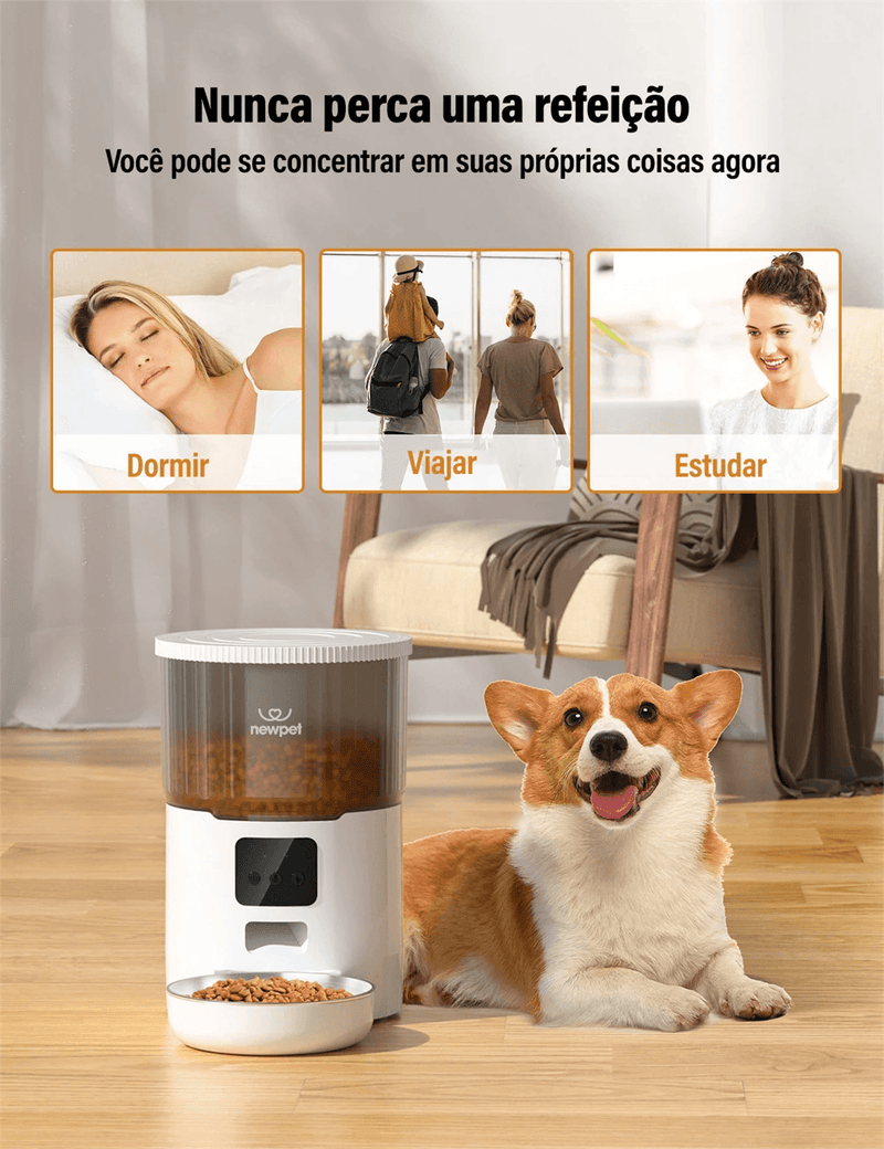 Newpet Alimentador temporizado para gatos 4L Alimentador para gatos com APP inteligente Refeição em aço inoxidável Alimentador remoto de ração para animais de estimação Dispensador automático adequado para cães e gatos