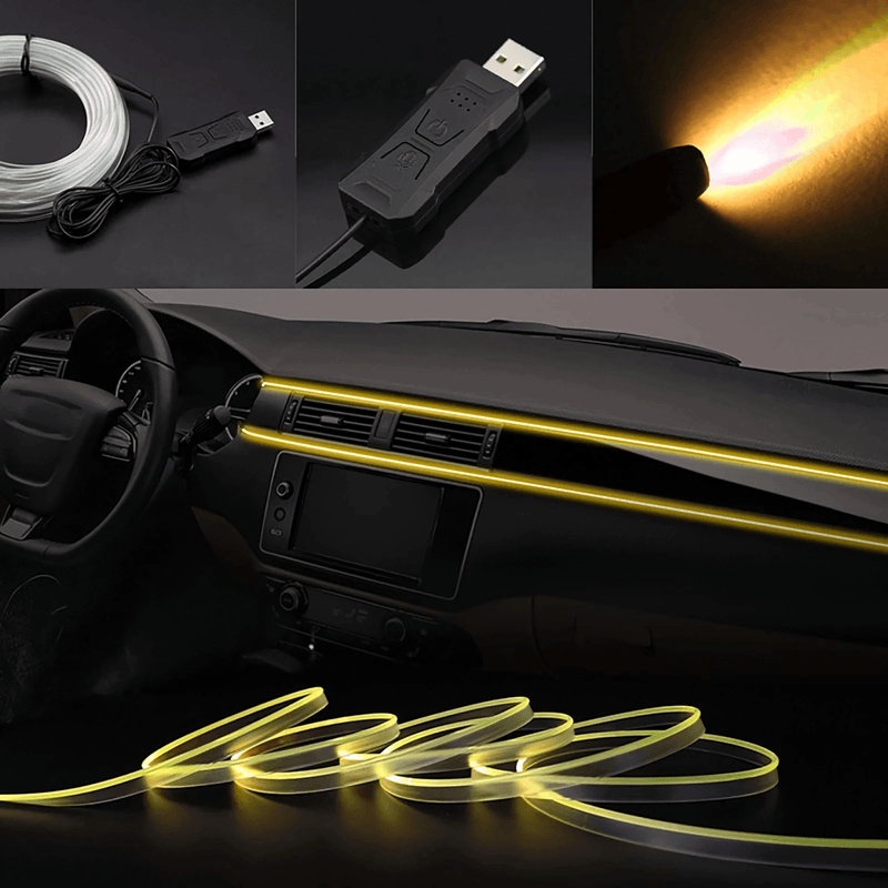 Tira de luz LED ambiente interior do carro, USB invisível, fibra ótica, lâmpada atmosférica, controle de aplicativos, RGB, 2 m, 3 m, 4 m, 5m