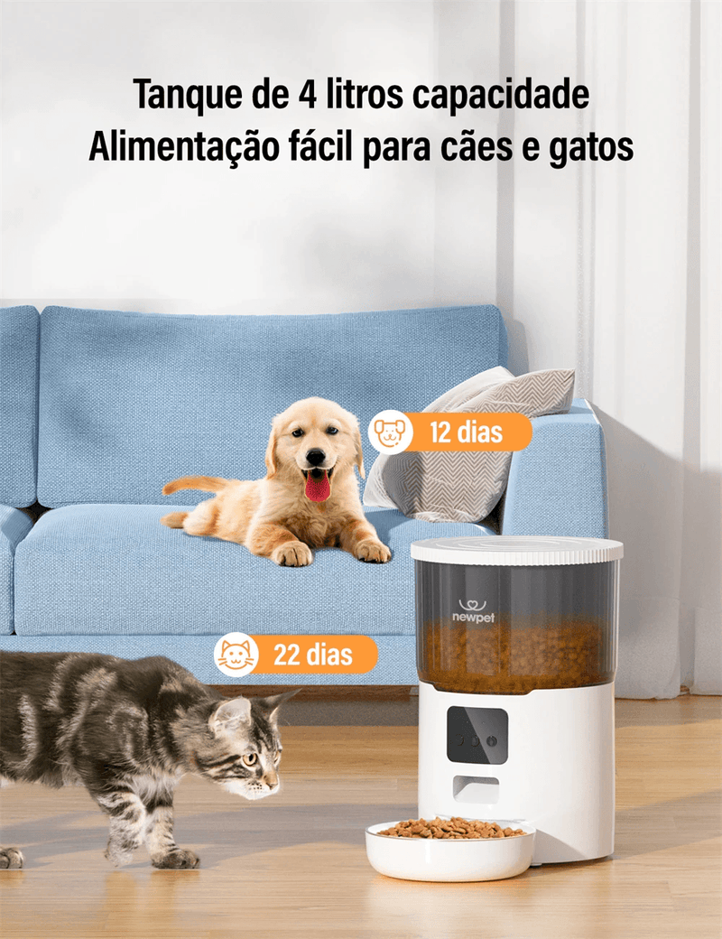 Newpet Alimentador temporizado para gatos 4L Alimentador para gatos com APP inteligente Refeição em aço inoxidável Alimentador remoto de ração para animais de estimação Dispensador automático adequado para cães e gatos