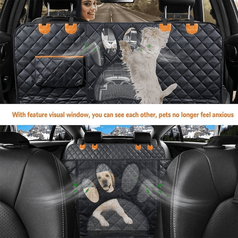 Tampa do assento de carro para o assento traseiro, 100% impermeável Dog Car Hammock, Janela de Malha Visual e Zíper Lateral, Proteção do assento de carro e porta