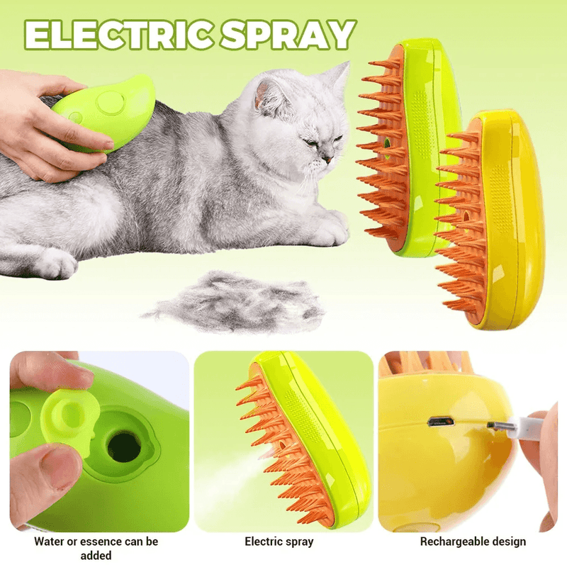 Escova vapor para cães e gatos, pulverizador elétrico para massagem, ferramenta de limpeza de animais de estimação, 3 em 1, sprays elétricos, pentes de massagem