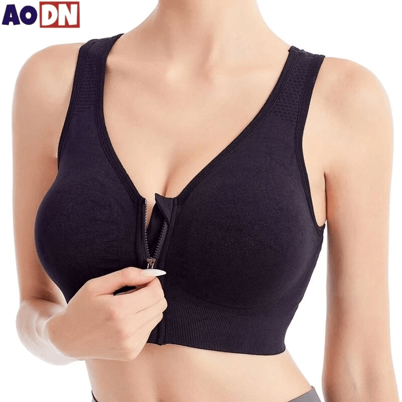 Sutiã esportivo com zíper frontal para mulheres, roupas íntimas à prova de choque, Bralette, sutiã sem costura respirável, sem underwire, fitness