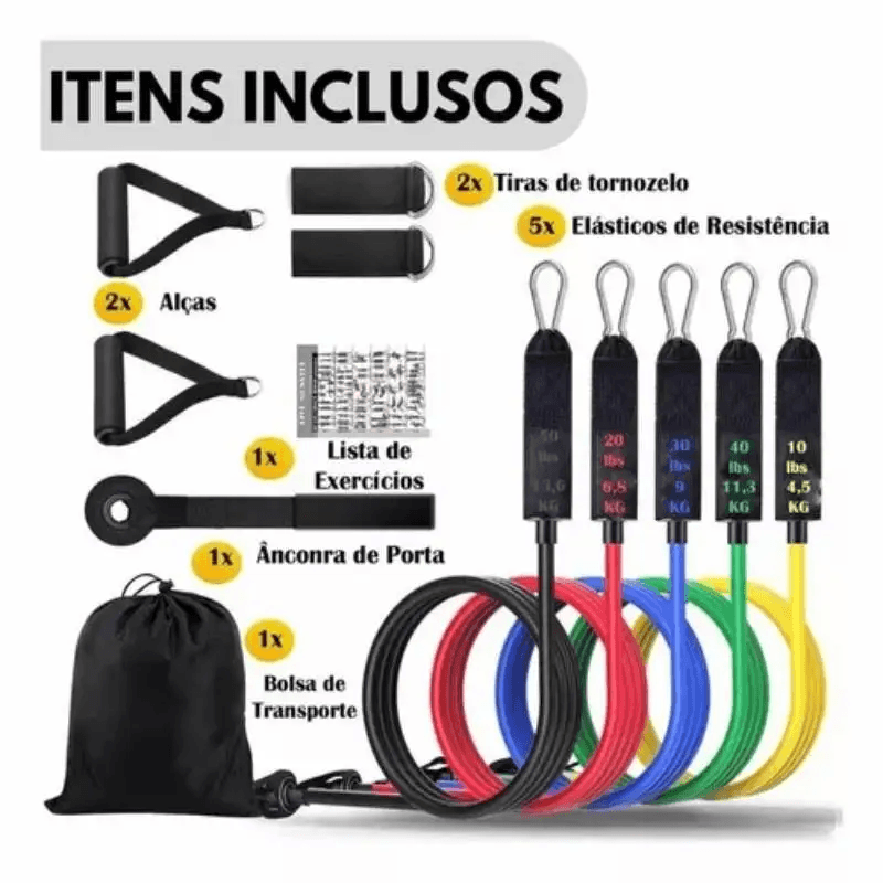 Conjunto de equipamentos fitness e treino, Corda Para Casa Elástica, Acessórios Exercício, 11 pcs por conjunto