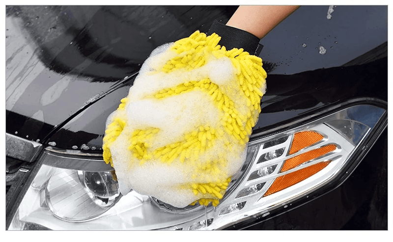 1 pçs à prova dwaterproof água lavagem de carro microfibra chenille luvas de limpeza de carro grosso luva de cera detalhando escova de cuidado automático luva de dupla face