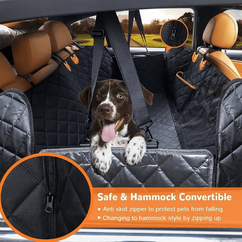 Tampa do assento de carro para o assento traseiro, 100% impermeável Dog Car Hammock, Janela de Malha Visual e Zíper Lateral, Proteção do assento de carro e porta