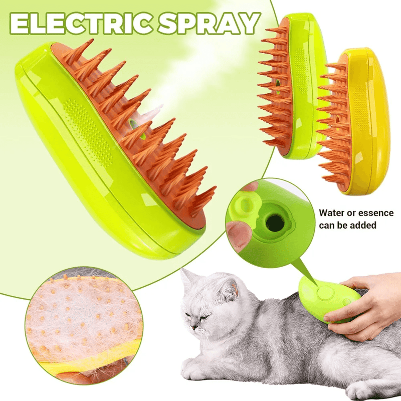 Escova vapor para cães e gatos, pulverizador elétrico para massagem, ferramenta de limpeza de animais de estimação, 3 em 1, sprays elétricos, pentes de massagem